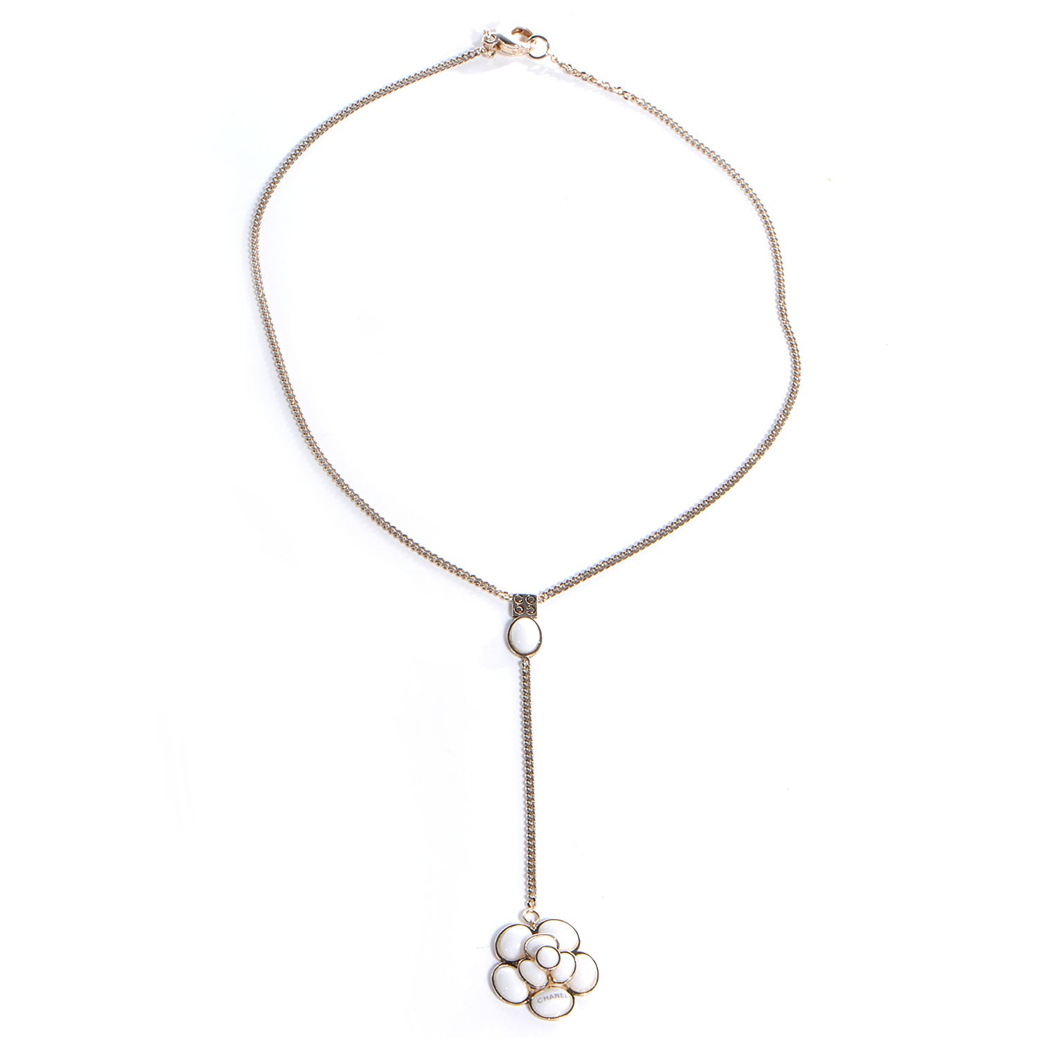 Chanel Sterling Silver Camellia Drop Necklace White 3 of 6