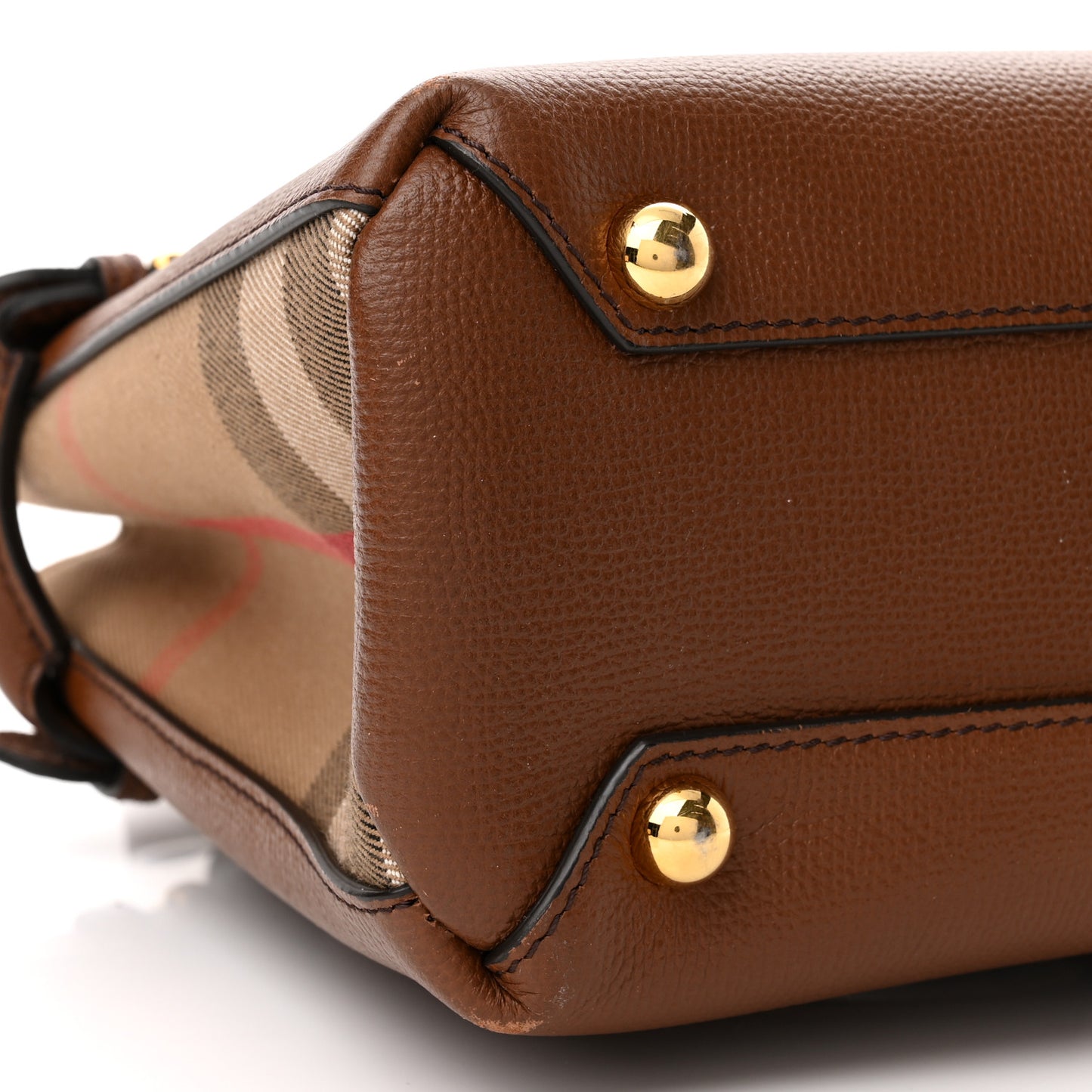 Grainy Calfskin House Check Small Banner Tote Dark Tan