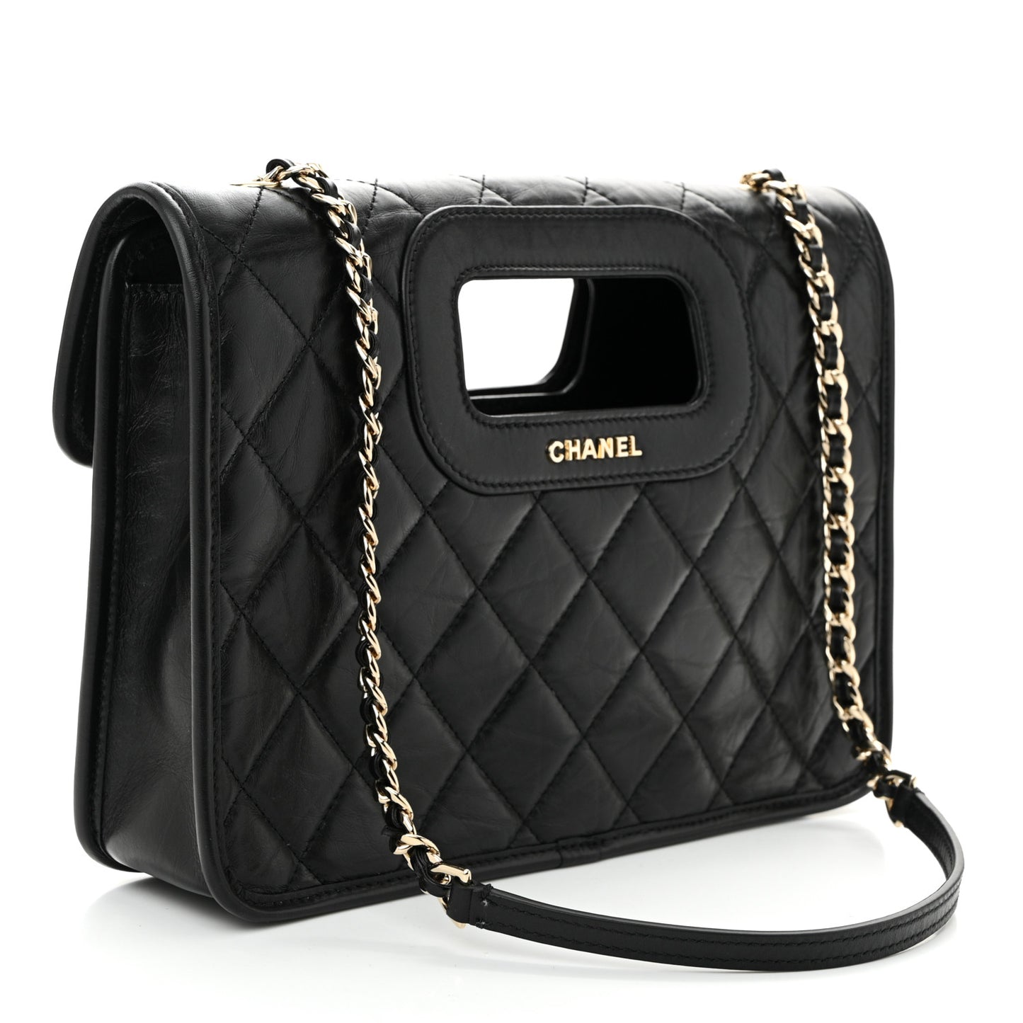 Aged Calfskin Charms Flap Bag Black