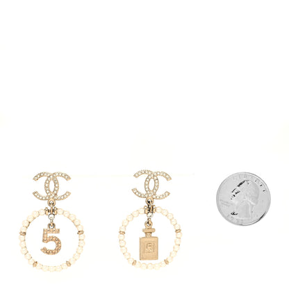 Chanel Crystal Pearl Chanel Charms CC Drop Earrings Gold 2 of 4