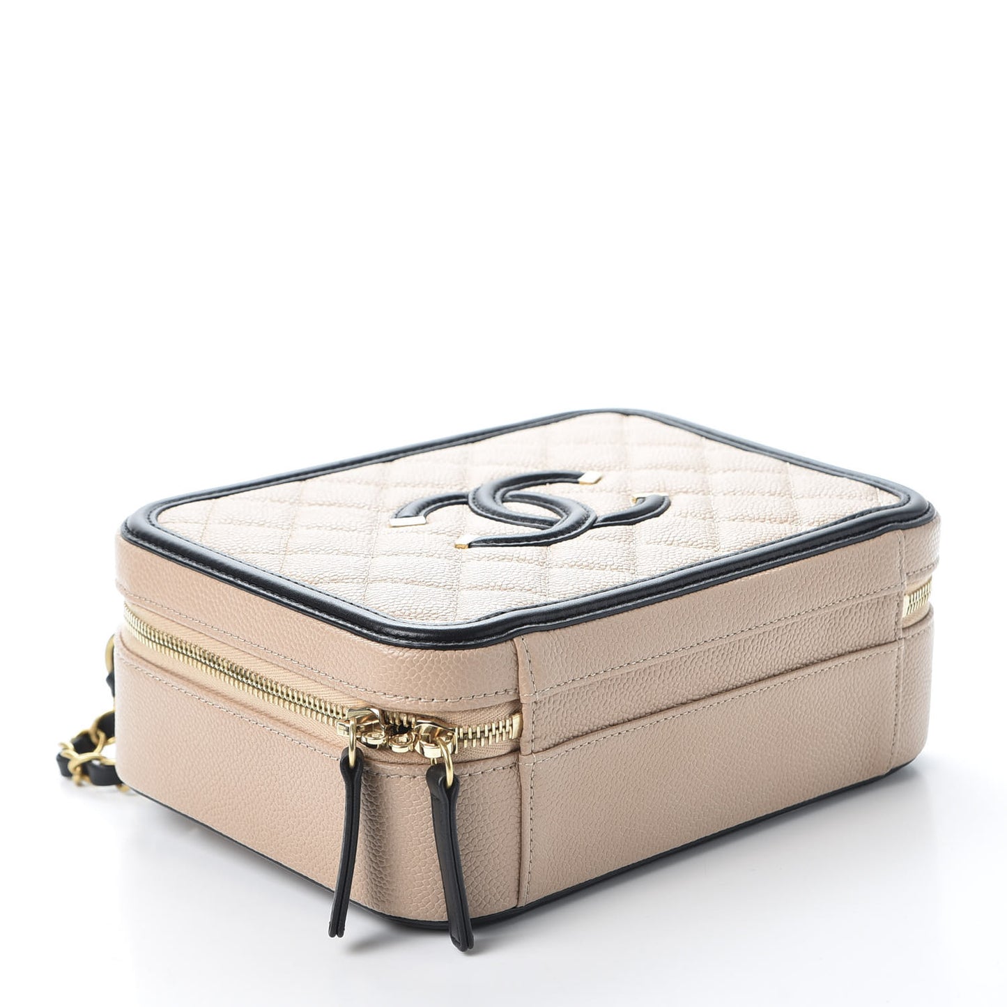 Caviar Quilted Medium CC Filigree Vanity Case Beige Black