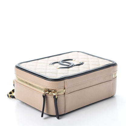 Chanel Caviar Quilted Medium CC Filigree Vanity Case Beige Black 3 of 11