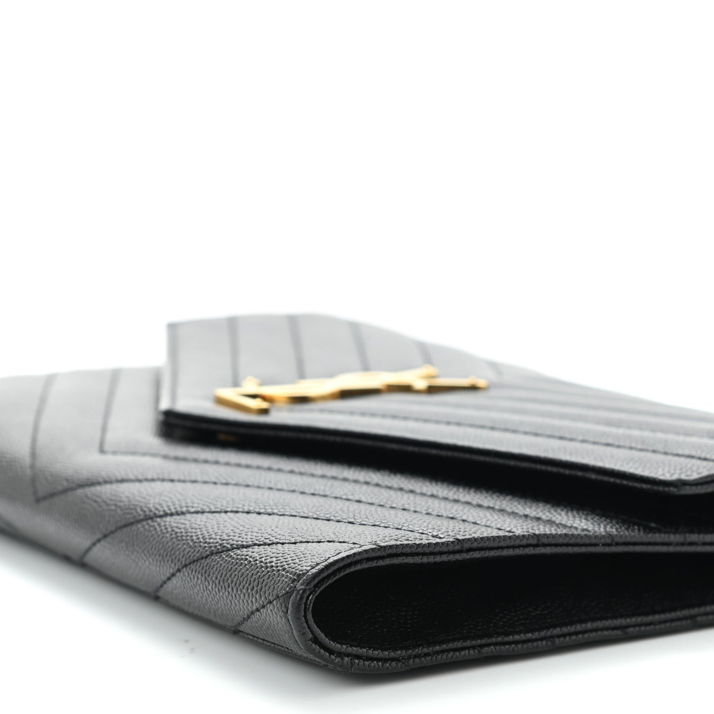Grain De Poudre Matelasse Chevron Monogram Envelope Clutch Black