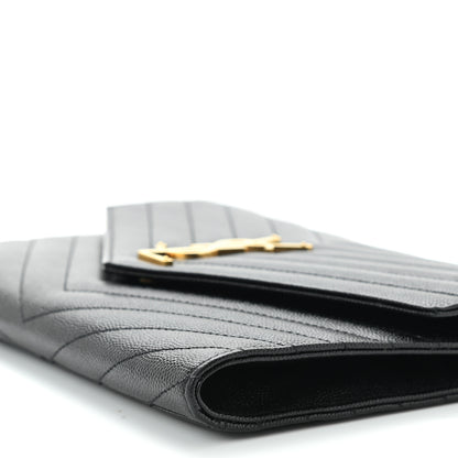 Saint Laurent Grain De Poudre Matelasse Chevron Monogram Envelope Clutch Black 9 of 10