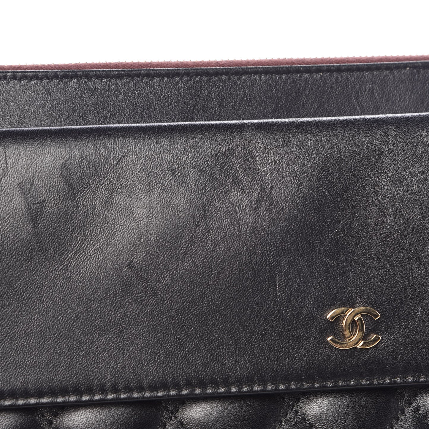 Lambskin Quilted Large Flap Cosmetic Case Black