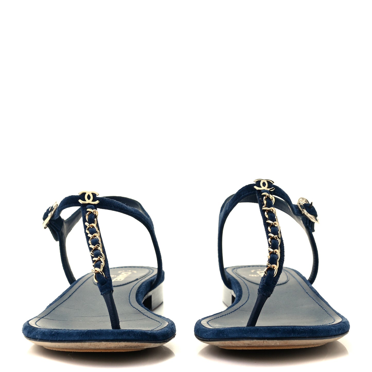 Suede Calfskin Thong Sandals 38 Navy Blue