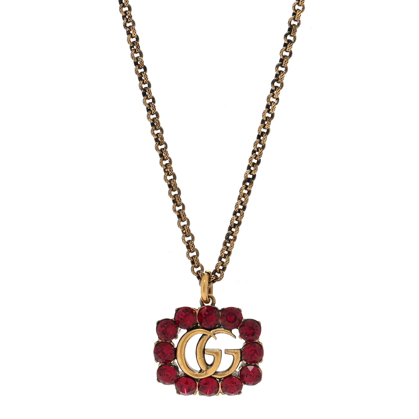 Crystal Embellished Double G Necklace Aged Gold Red
