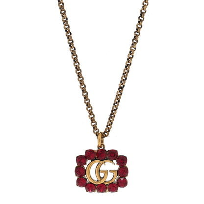 Gucci Crystal Embellished Double G Necklace Aged Gold Red 1 of 6