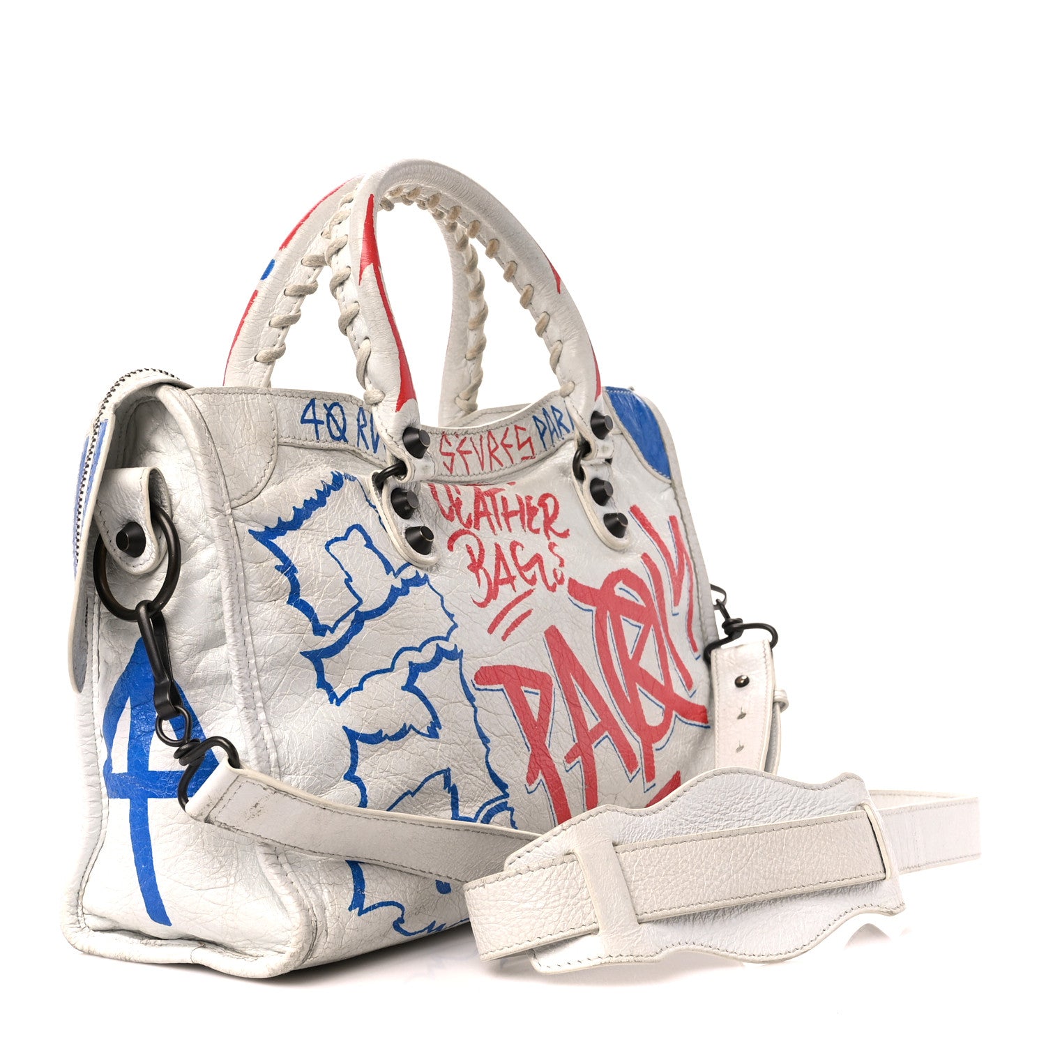 Balenciaga Agneau Graffiti All Over Classic Hardware S City White Bleu Rouge 4 of 18