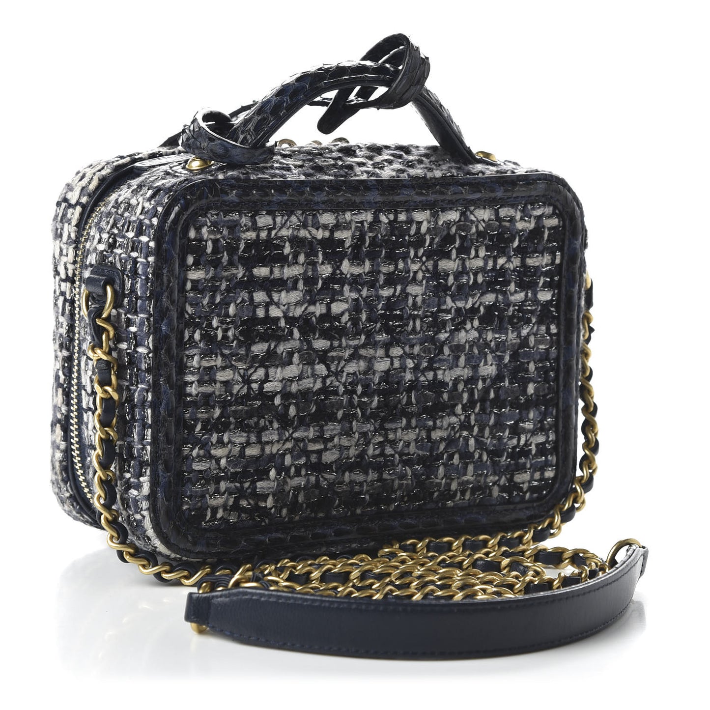 Tweed Snakeskin Quilted Small CC Filigree Vanity Case Black Ecru Silver
