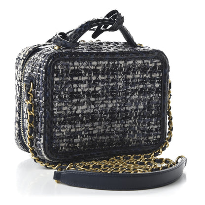 Chanel Tweed Snakeskin Quilted Small CC Filigree Vanity Case Black Ecru Silver 4 of 21
