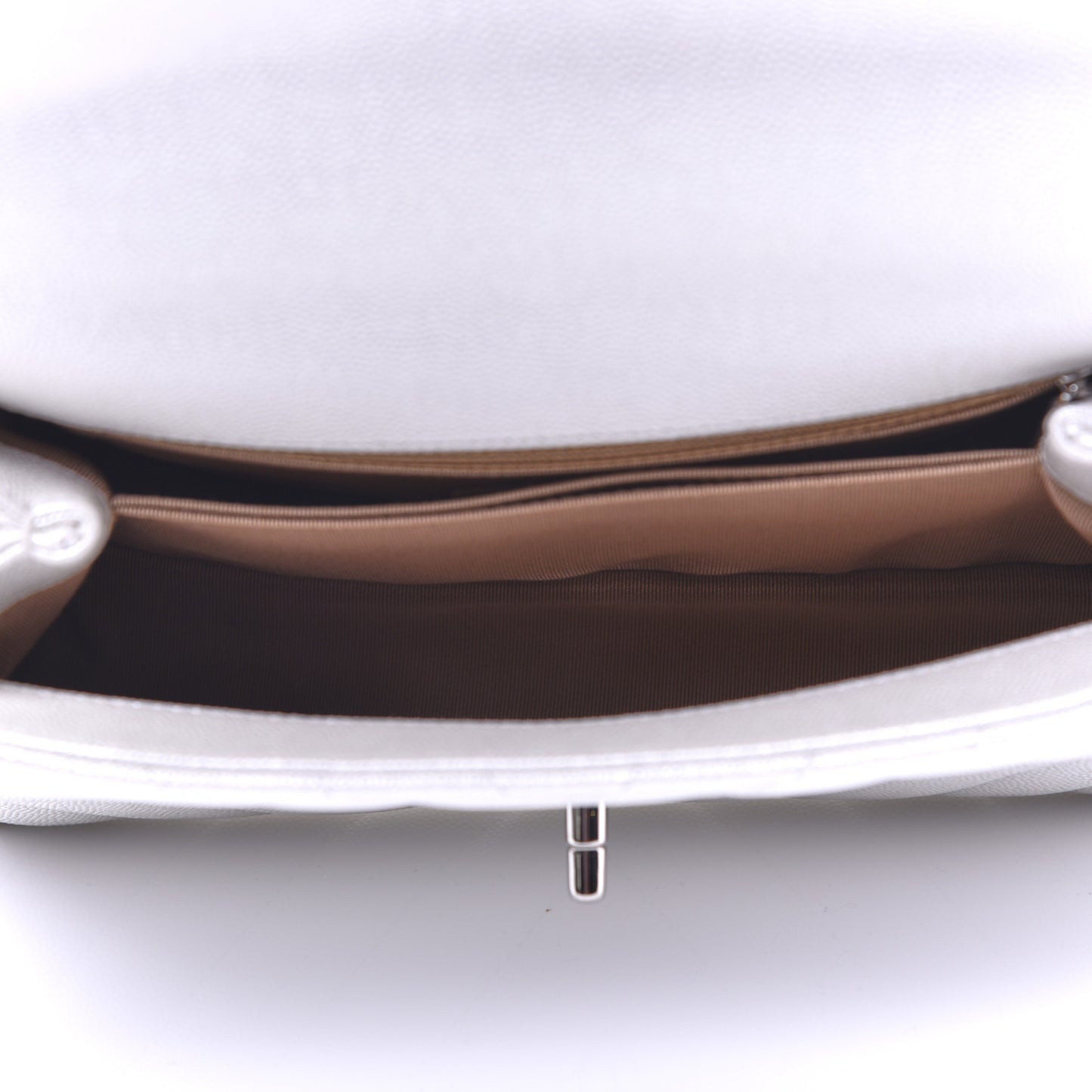 Iridescent Caviar Chevron Quilted Mini Coco Handle Flap White