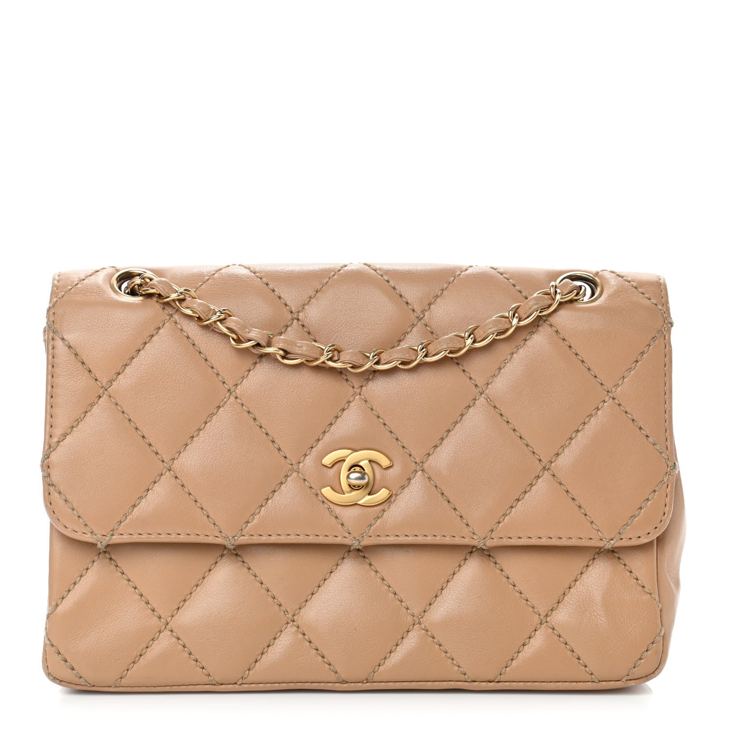 Chanel Calfskin Quilted Medium Wild Stitch Flap Beige 1 of 16