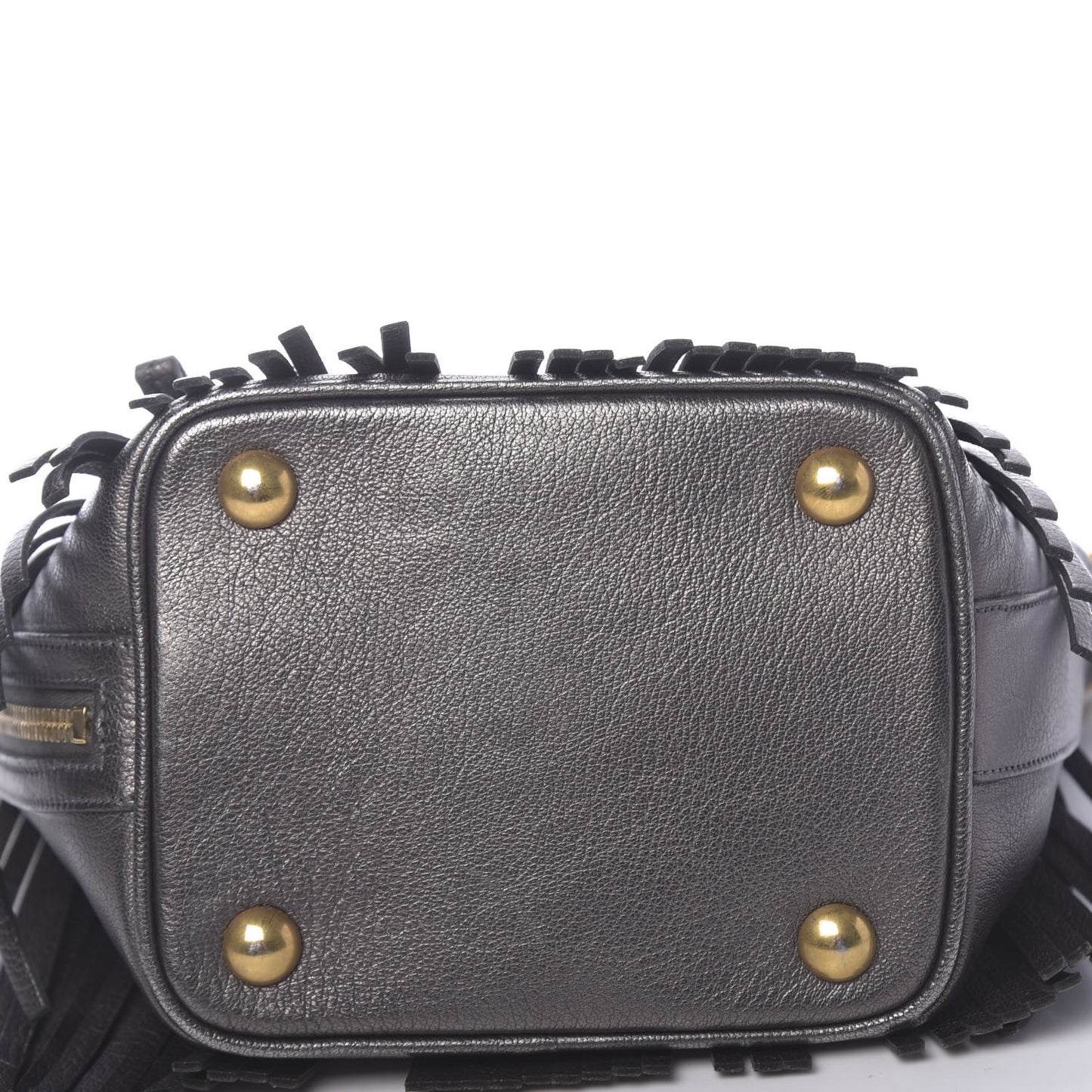 Metallic Goatskin Small Emmanuelle Fringe Bucket Bag Graphite