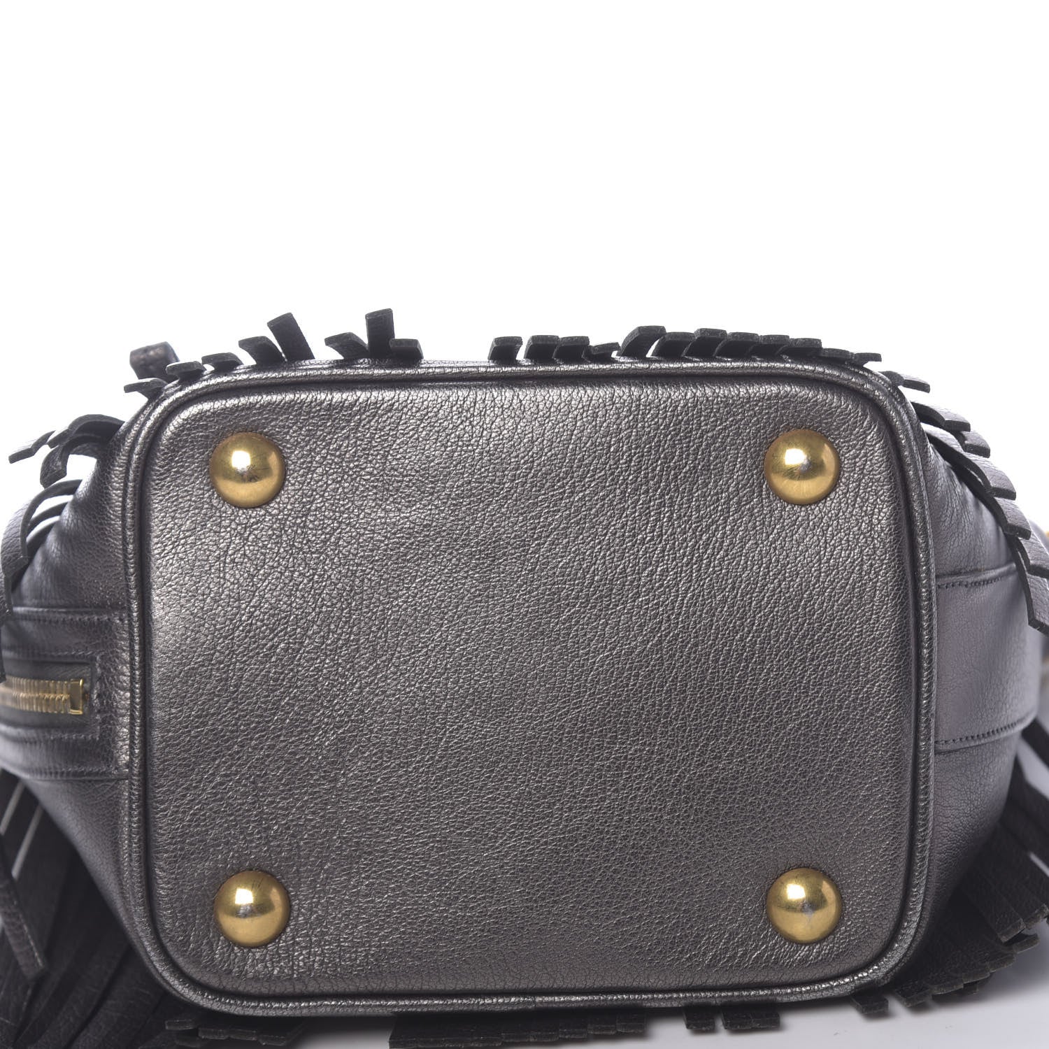 Saint Laurent Metallic Goatskin Small Emmanuelle Fringe Bucket Bag Graphite 8 of 10
