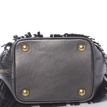 Saint Laurent Metallic Goatskin Small Emmanuelle Fringe Bucket Bag Graphite 8 of 10