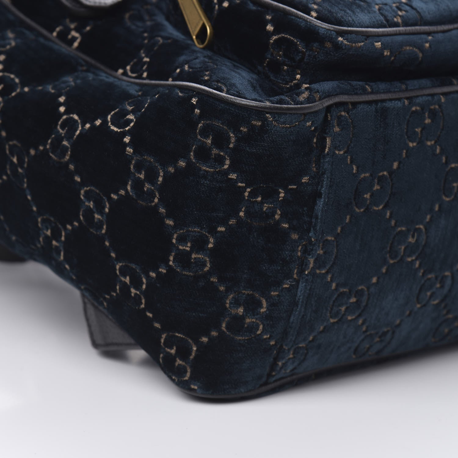 Gucci Velvet GG Monogram Textured Calfskin Web Small Double Buckle Backpack Blue Beige Black 8 of 9