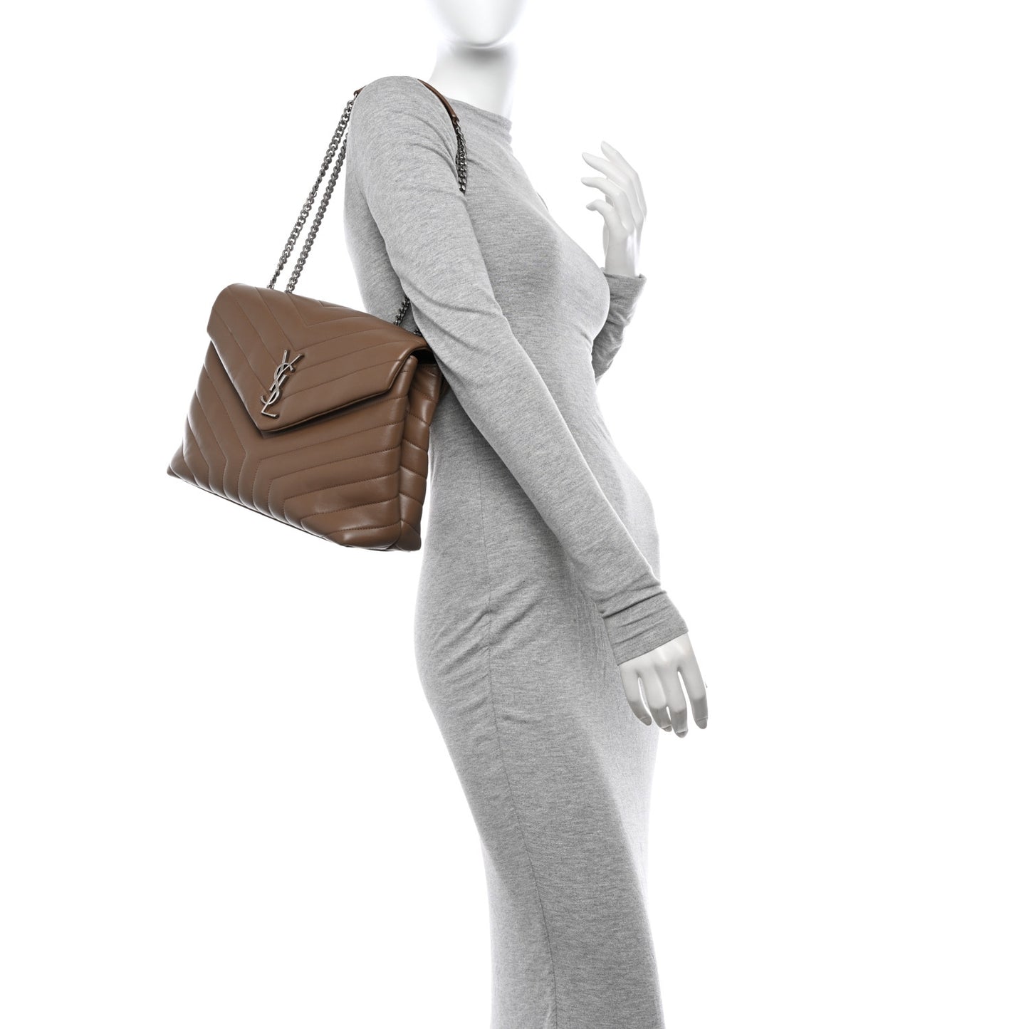 Calfskin Y Quilted Monogram Medium Loulou Chain Satchel Dark Beige