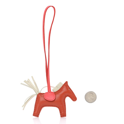 Hermes Milo Lambskin Grigri Rodeo Horse Bag Charm PM Cornaline Craie Rose Texas 2 of 4