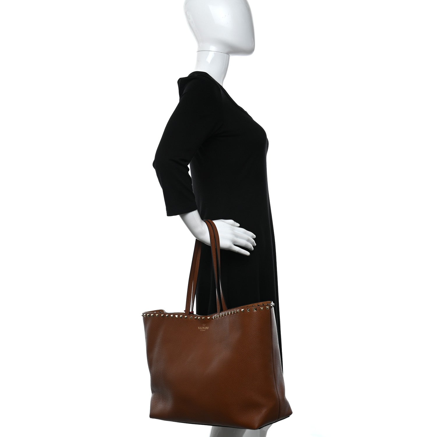Valentino Garavani Grained Calfskin Rockstud Shoulder Tote Saddle Brown 2 of 9