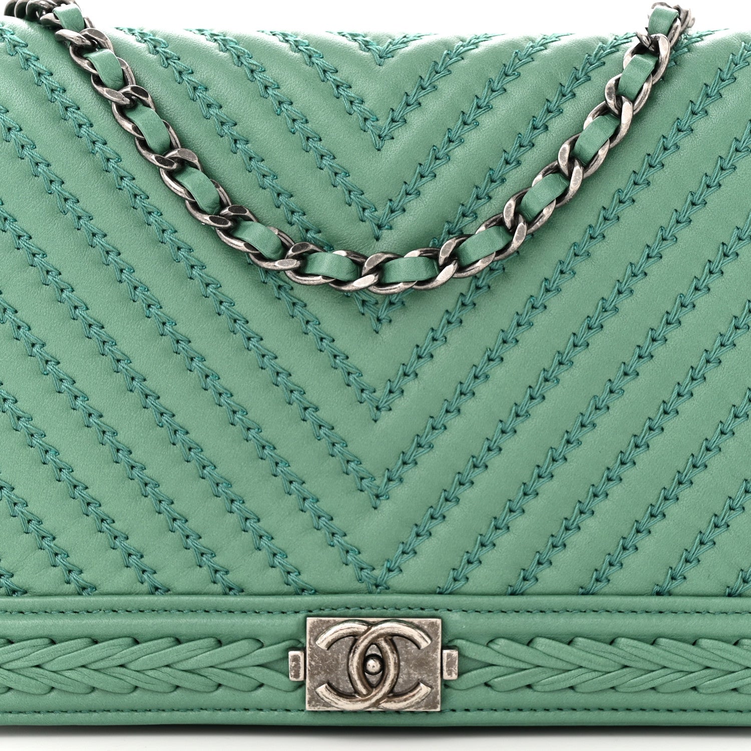 Chanel Calfskin Chevron Quilted Braided Boy Wallet On Chain WOC Blue 9 of 13