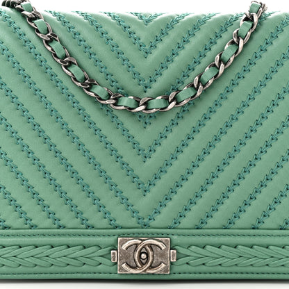 Chanel Calfskin Chevron Quilted Braided Boy Wallet On Chain WOC Blue 9 of 13