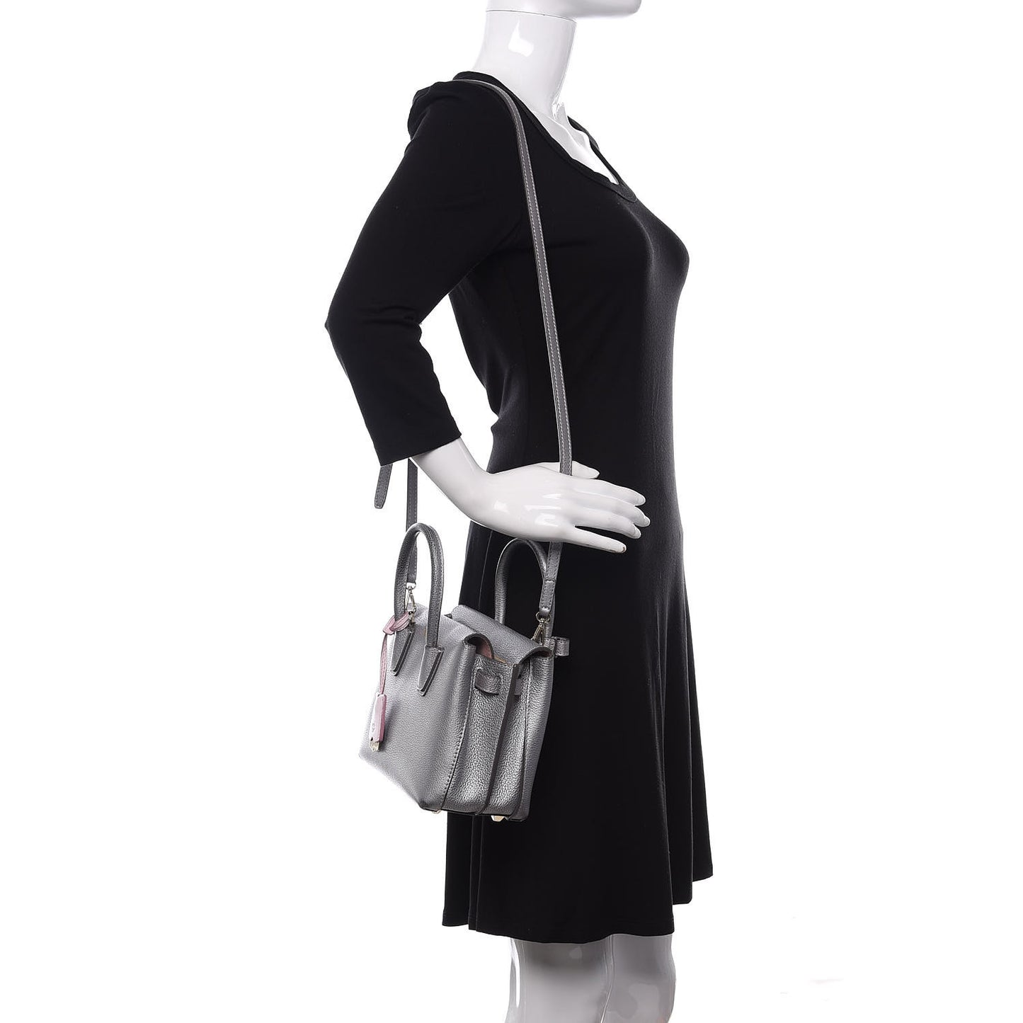Metallic Grained Calfskin Mini Milla Tote Spike Silver