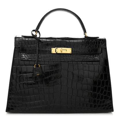 Hermes Shiny Niloticus Crocodile Kelly Sellier 32 Black 1 of 12