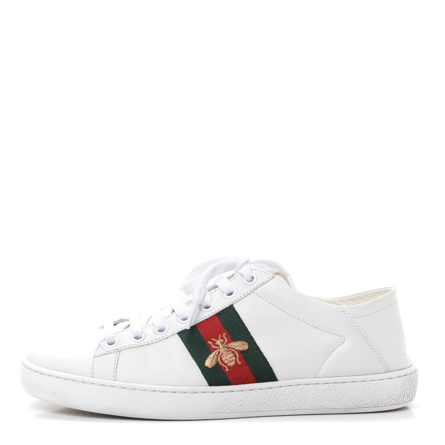 Calfskin Web Bee Embroidered Womens Ace Sneakers 37 White Green
