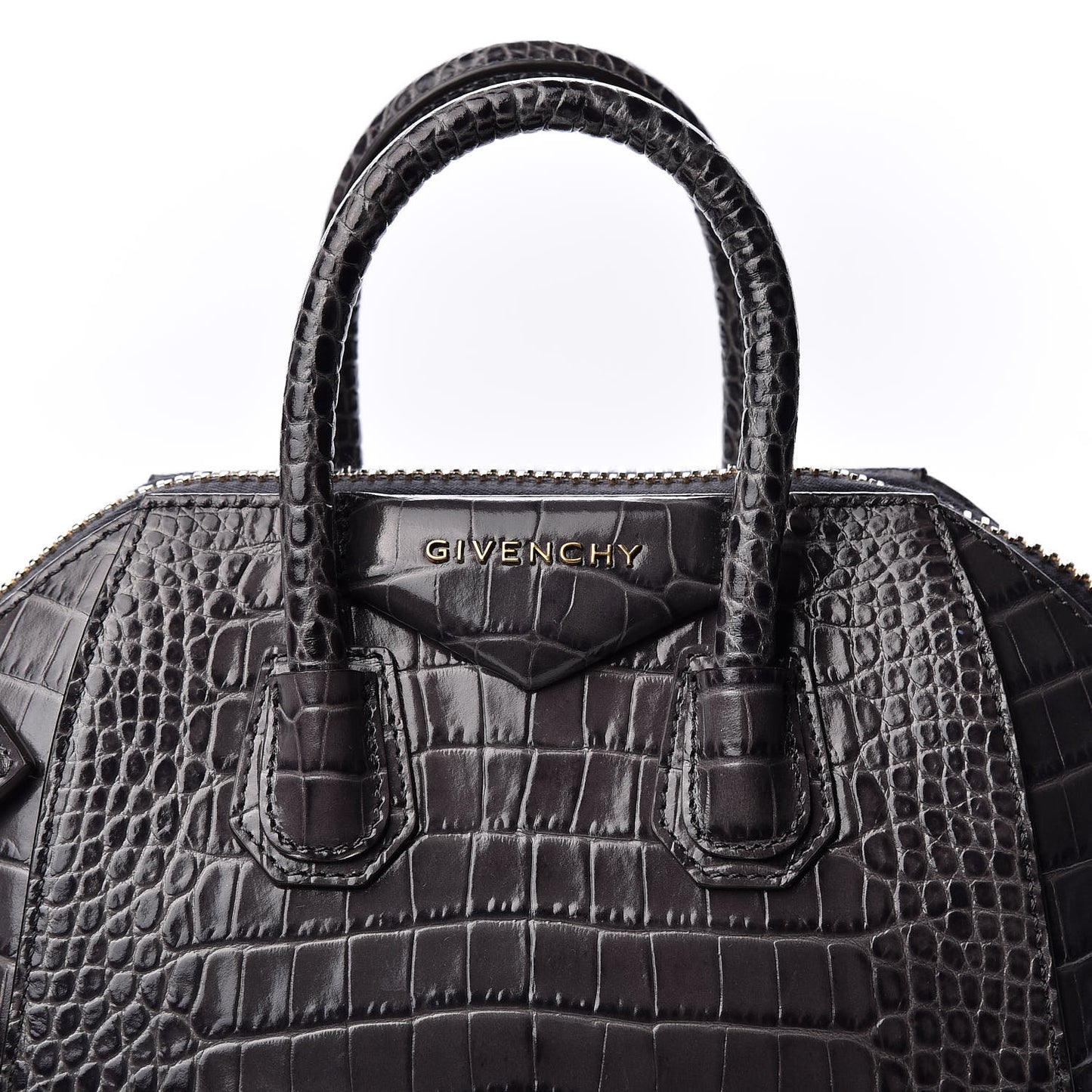 Calfskin Crocodile Embossed Mini Antigona Storm Grey