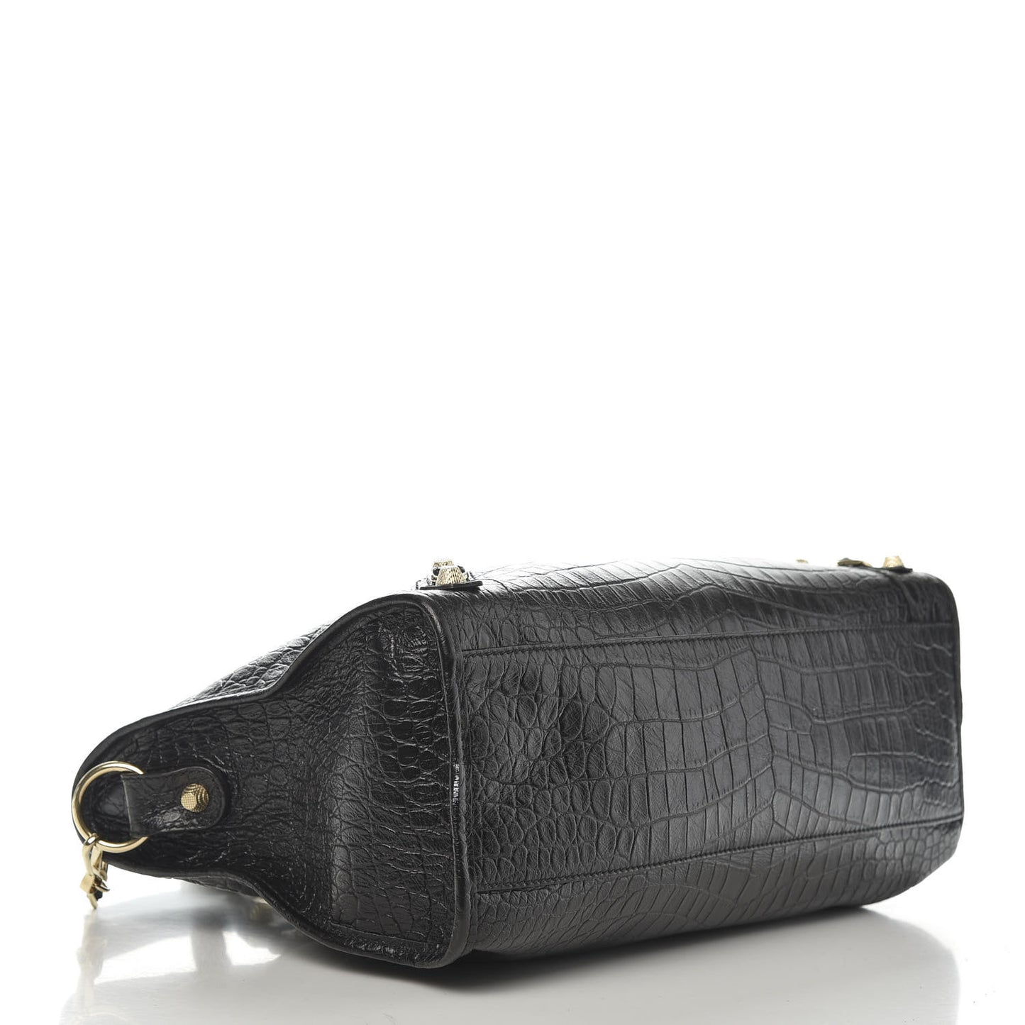 Calfskin Crocodile Embossed Giant 12 Gold Hardware City Black