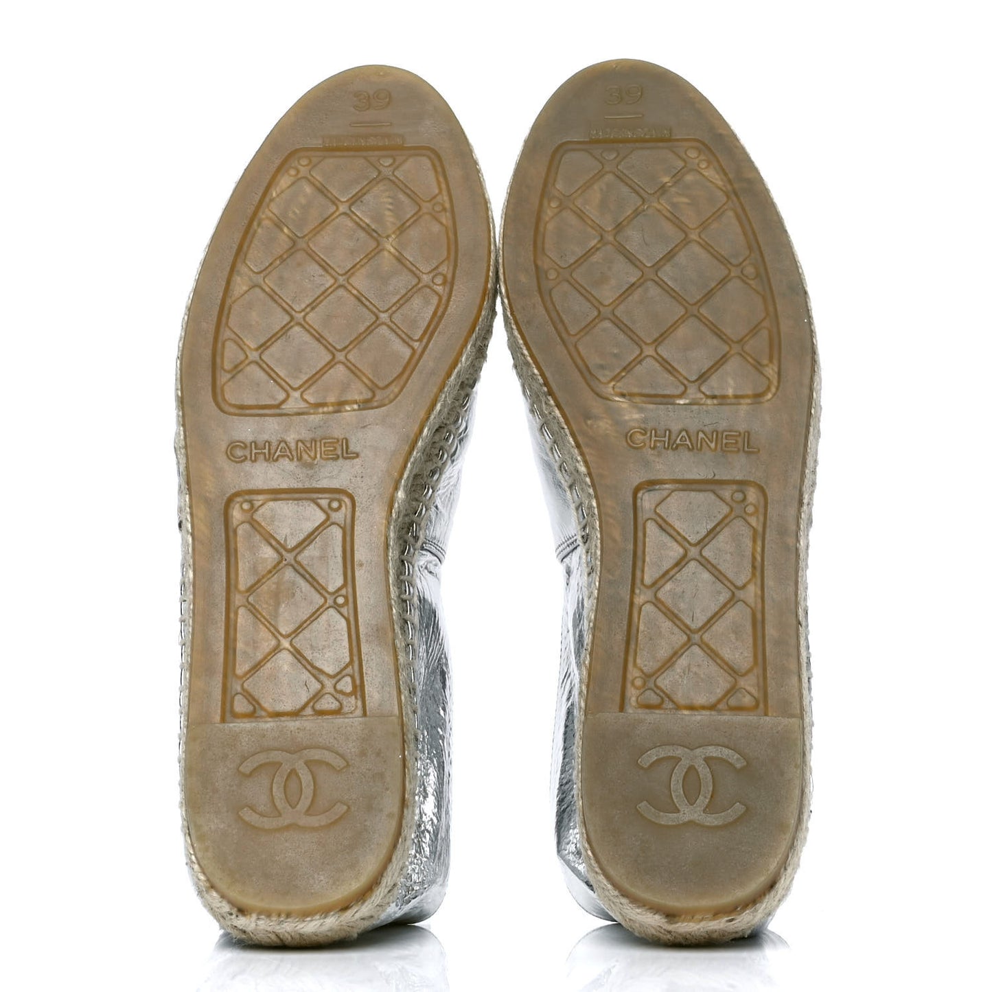 Laminated Goatskin CC Espadrilles 39 Silver