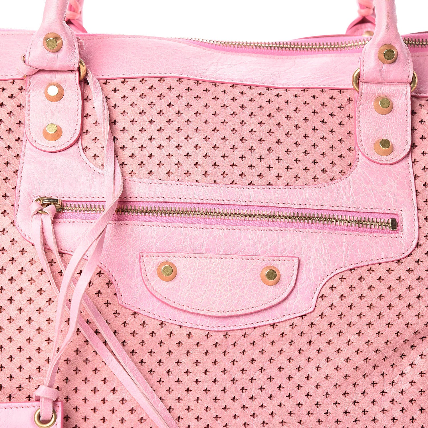 Balenciaga Agneau Cross Perforated Classic Gold Hardware Work Rose 8 of 12