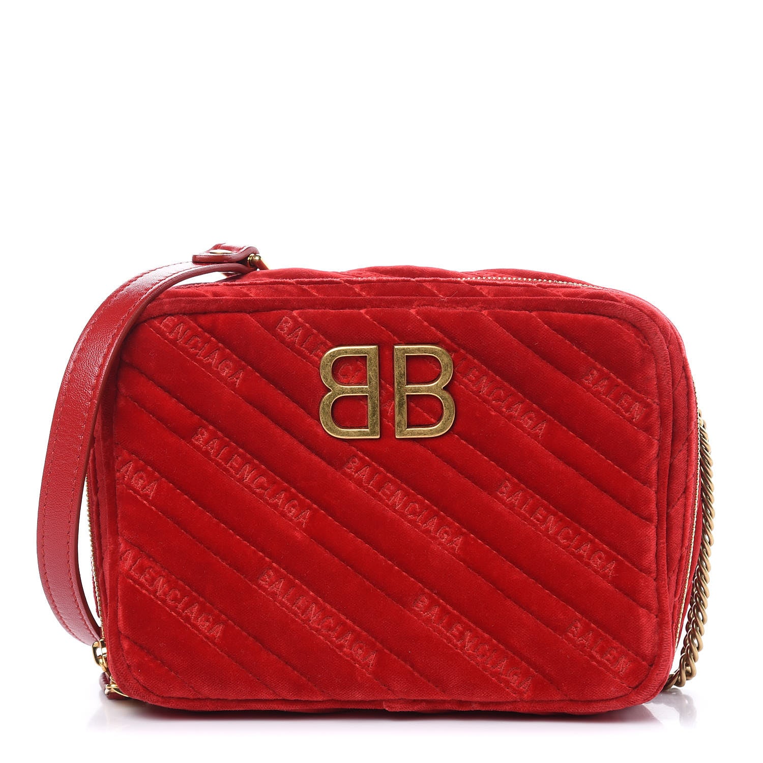 Balenciaga Velvet Logo Matelasse BB XS Reporter Bag Red 1 of 11