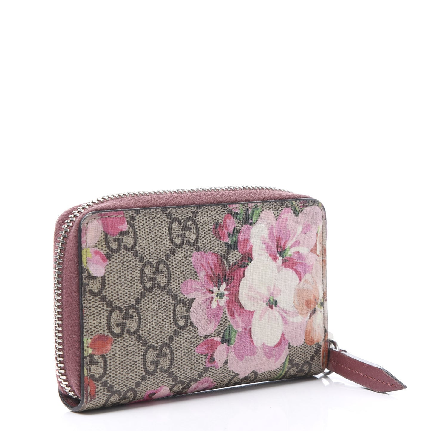 GG Supreme Monogram Blooms Zip Around Card Case Wallet Beige Multicolor Dry Rose