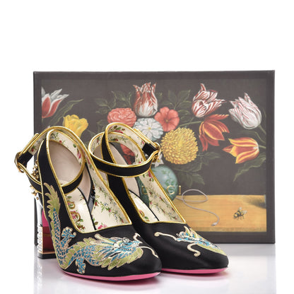 Gucci Satin Embroidered Dragon Caspar Pumps 38.5 Black 10 of 10