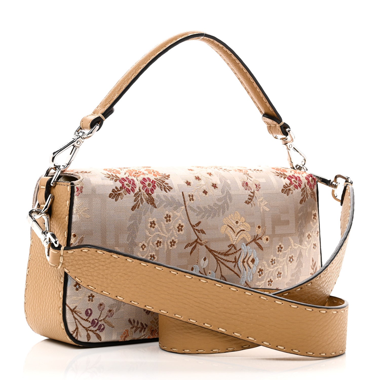 Fendi Satin Cuoio Romano Hand In Hand Campania Floral Baguette Multicolor 3 of 10