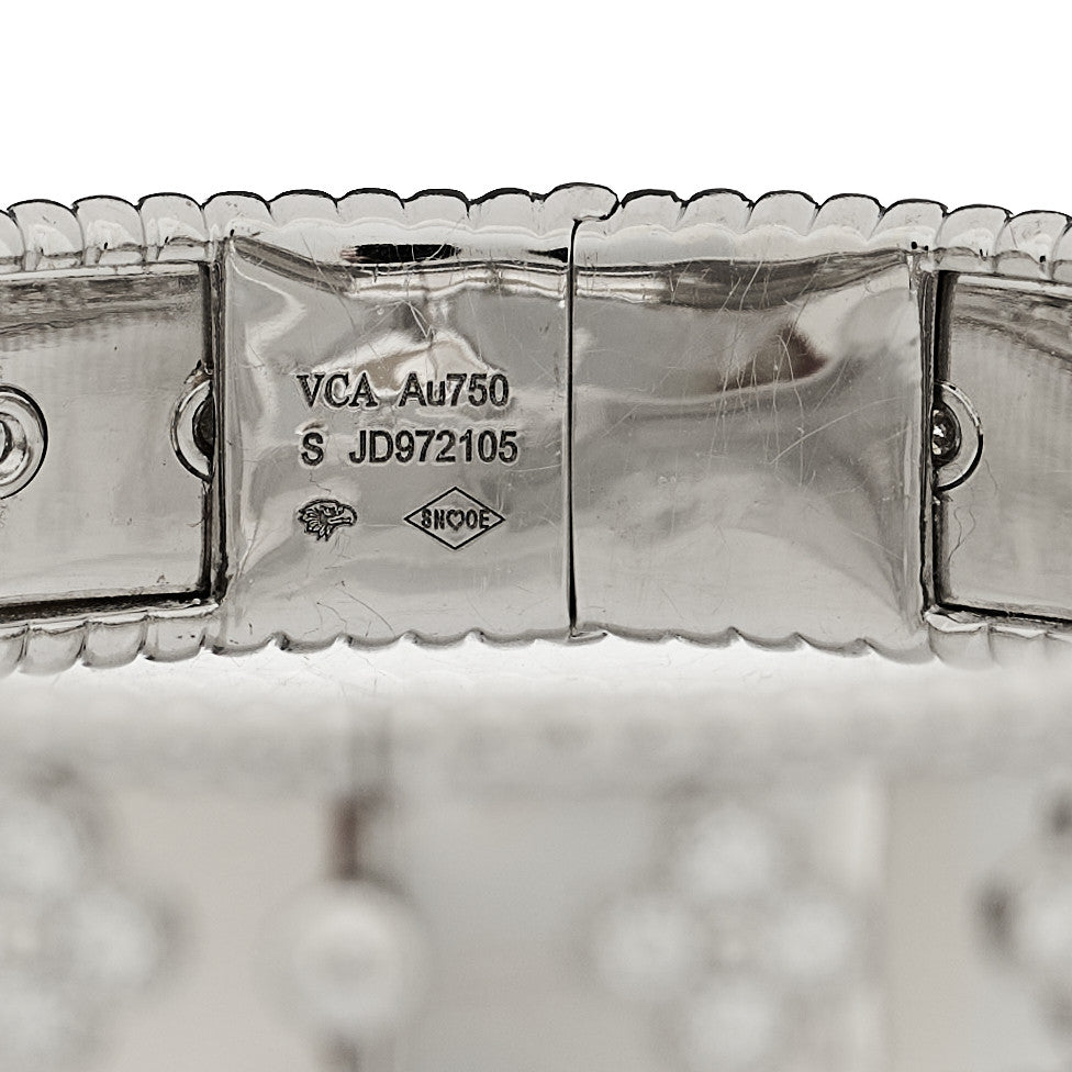 18K White Gold Diamond Perlee Clovers Bangle Bracelet S