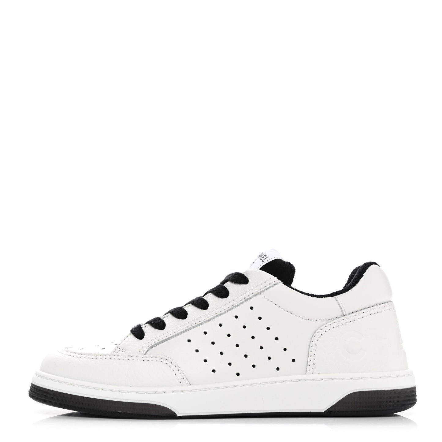 Grained Calfskin Fabric Womens Logo Sneakers 39 White Black