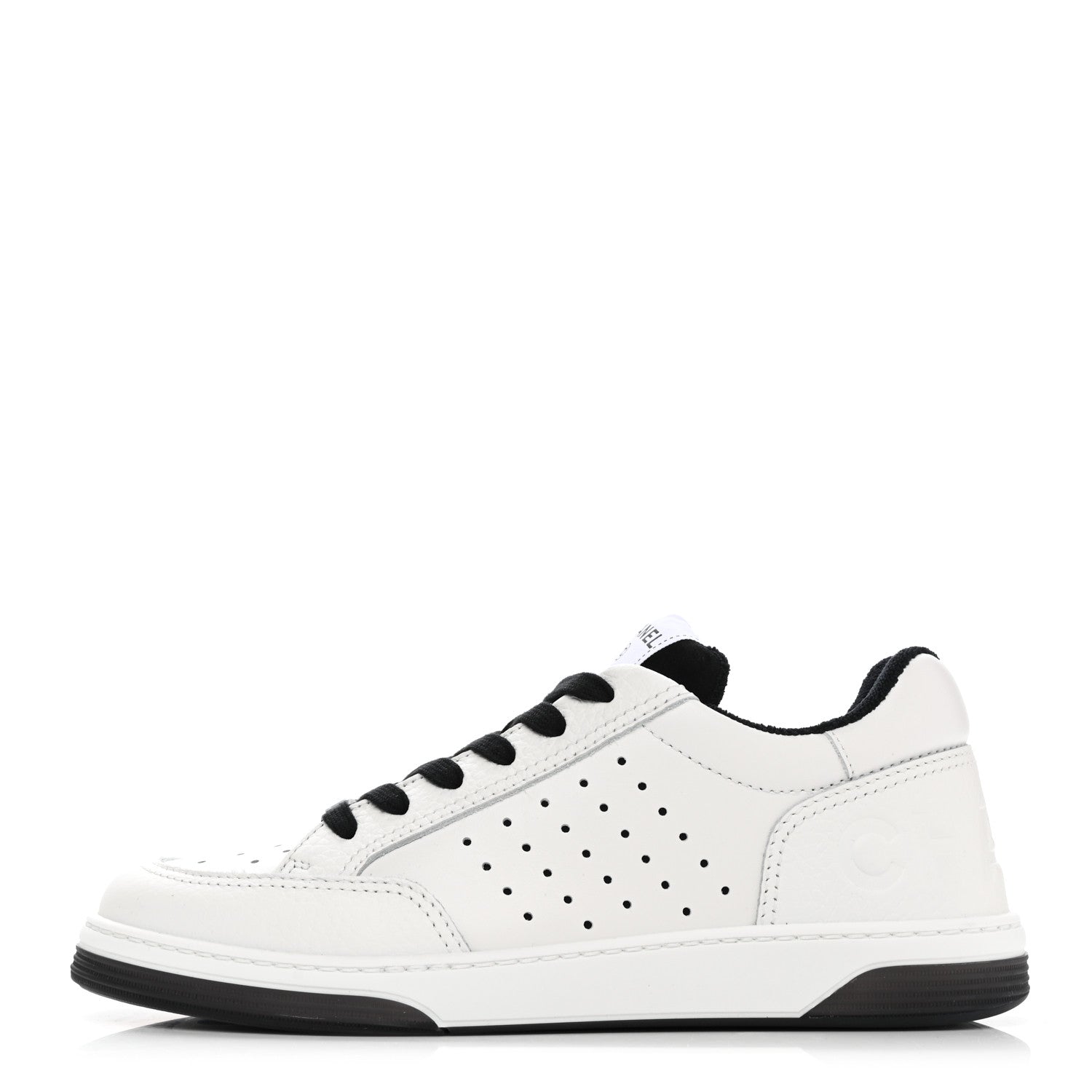 Chanel Grained Calfskin Fabric Womens Logo Sneakers 39 White Black 1 of 9