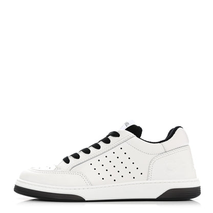 Chanel Grained Calfskin Fabric Womens Logo Sneakers 39 White Black 1 of 9