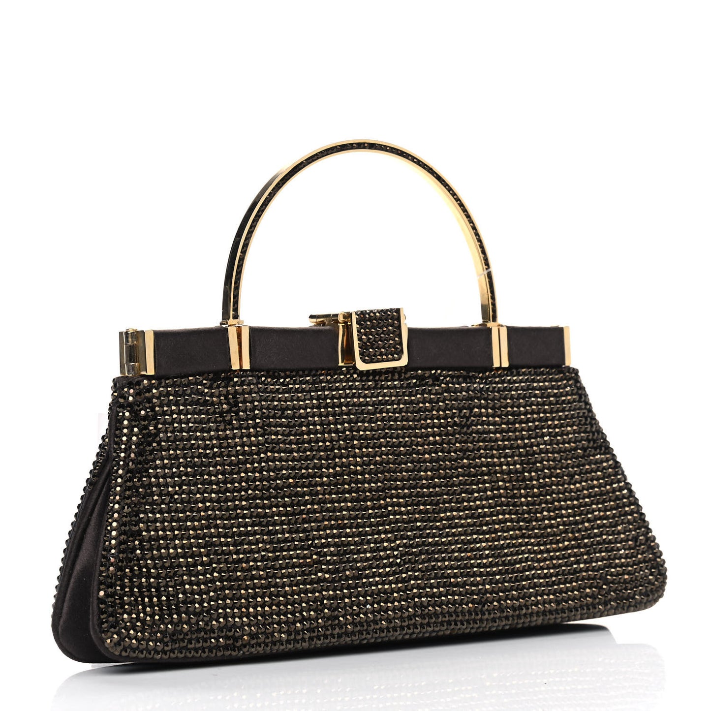 Swarovski Crystal Minaudiere Top Handle Clutch Brown Gold