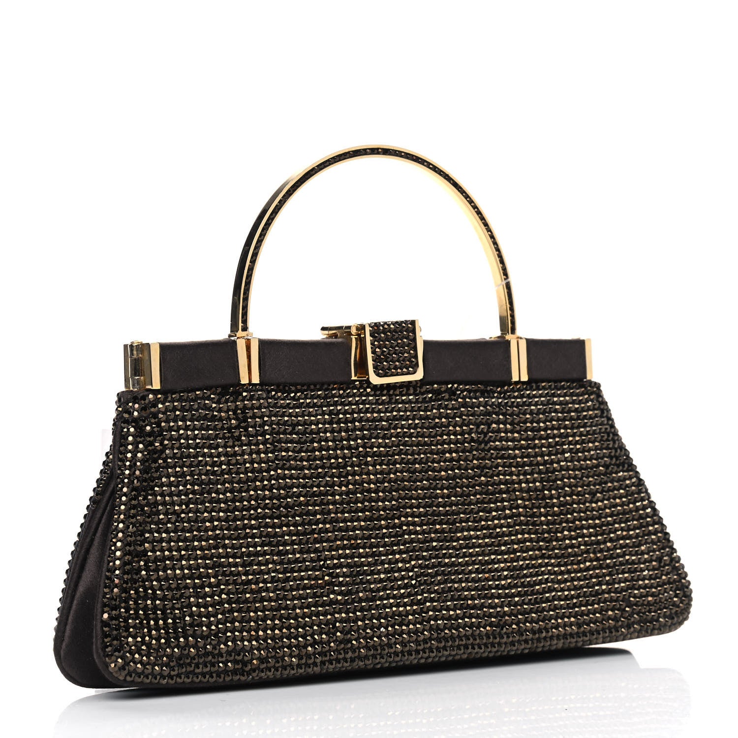 Judith Leiber Swarovski Crystal Minaudiere Top Handle Clutch Brown Gold 3 of 7