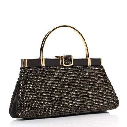 Judith Leiber Swarovski Crystal Minaudiere Top Handle Clutch Brown Gold 3 of 7