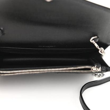 Saint Laurent Grain De Poudre Matelasse Chevron Monogram Envelope Chain Wallet Black 5 of 9