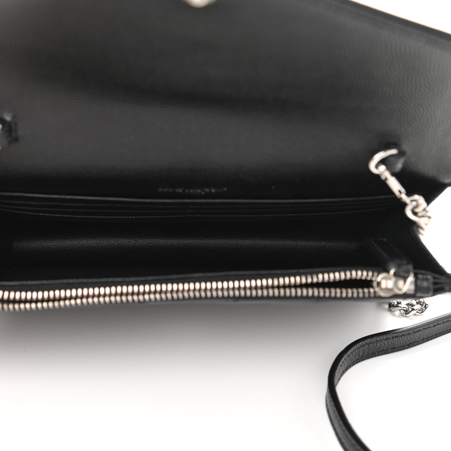 Saint Laurent Grain De Poudre Matelasse Chevron Monogram Envelope Chain Wallet Black 5 of 10