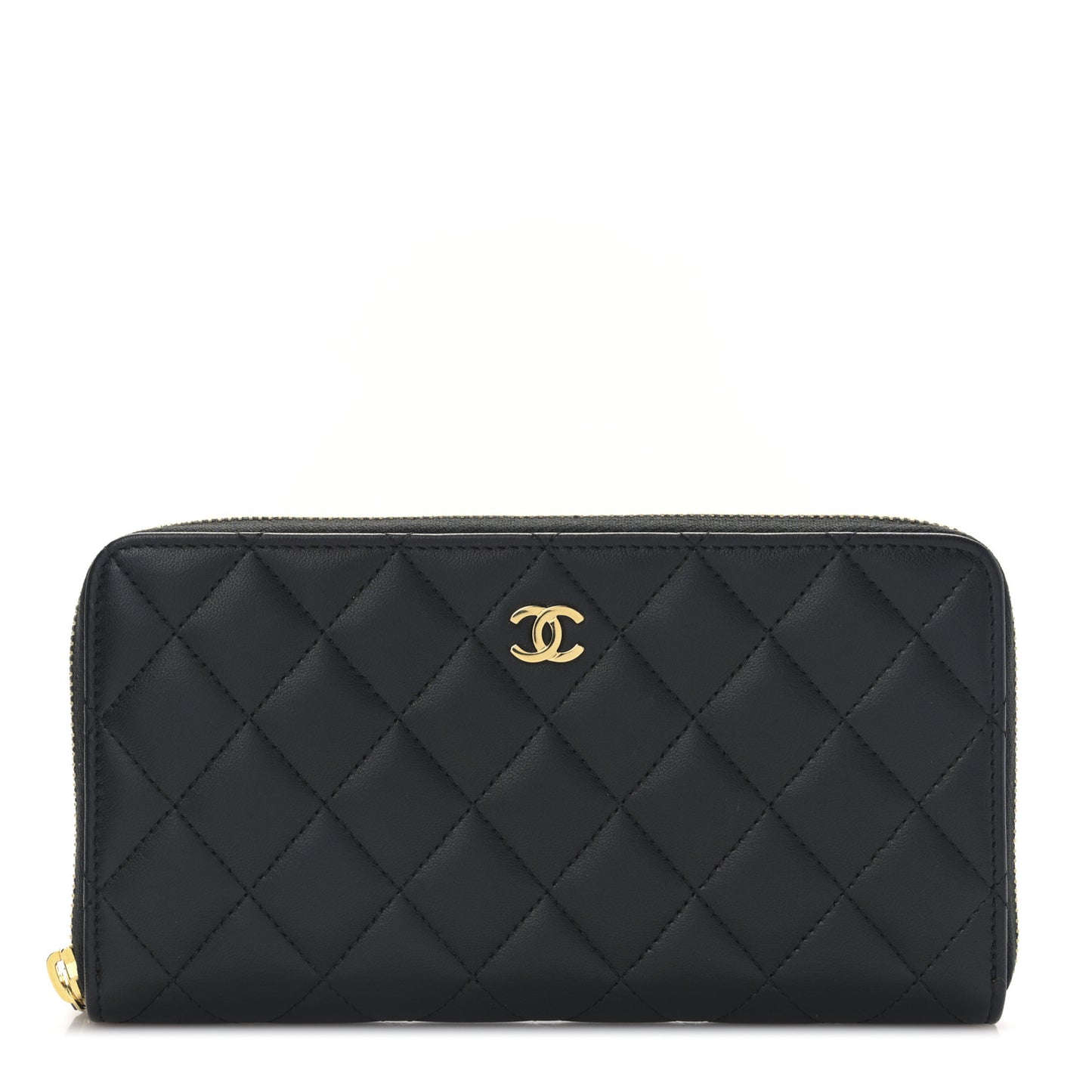 Lambskin Quilted Large Gusset Zip Around Wallet Black
