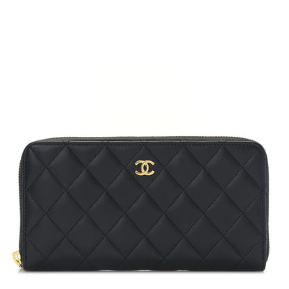 Chanel Lambskin Quilted Large Gusset Zip Around Wallet Black 1 of 11