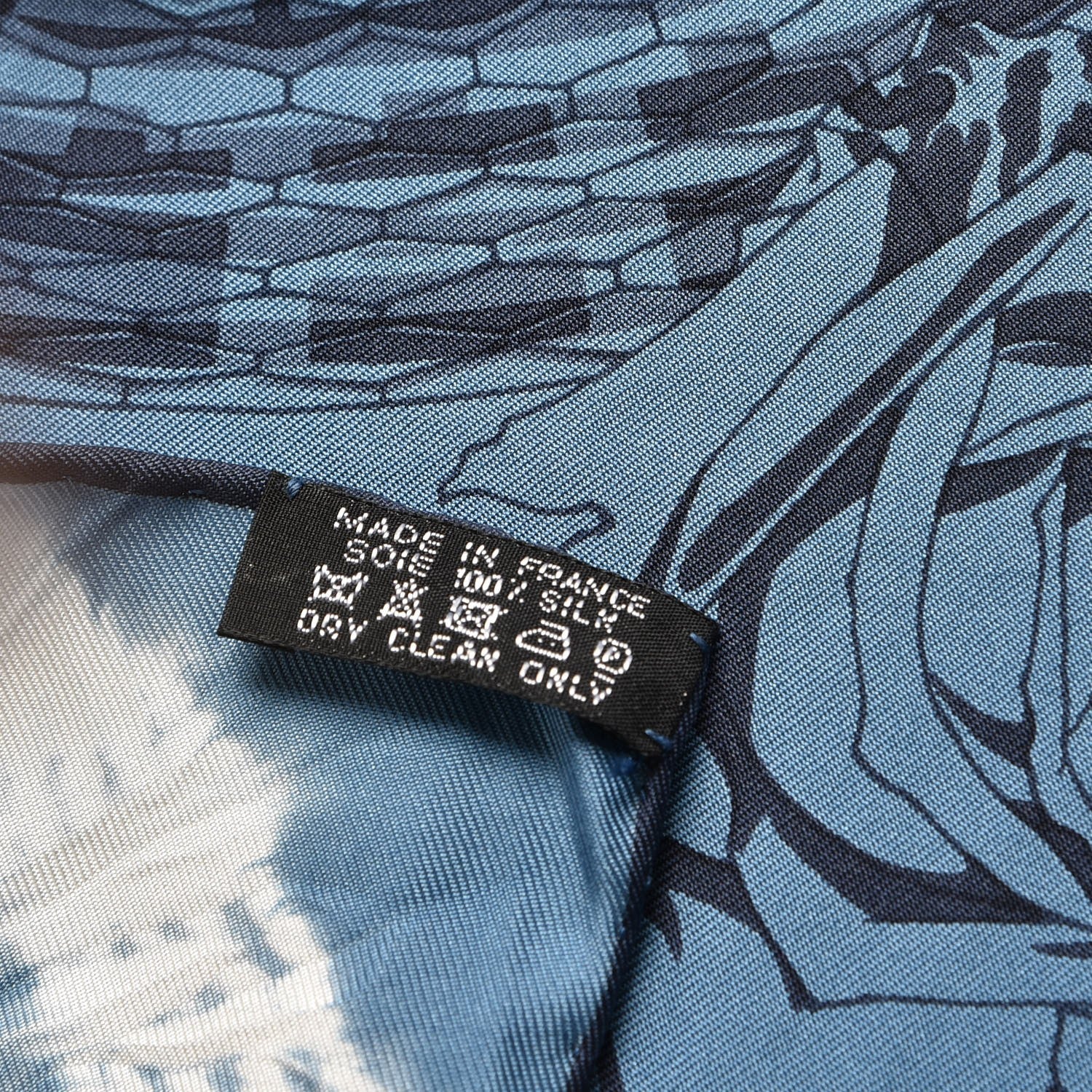 Hermes Silk Caducee Rock Tie and Dye Scarf 100 Blue Jean Marine 6 of 6