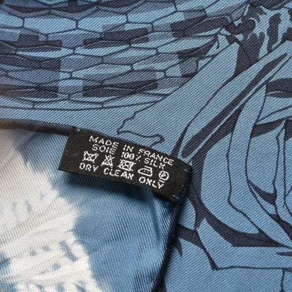 Hermes Silk Caducee Rock Tie and Dye Scarf 100 Blue Jean Marine 6 of 6